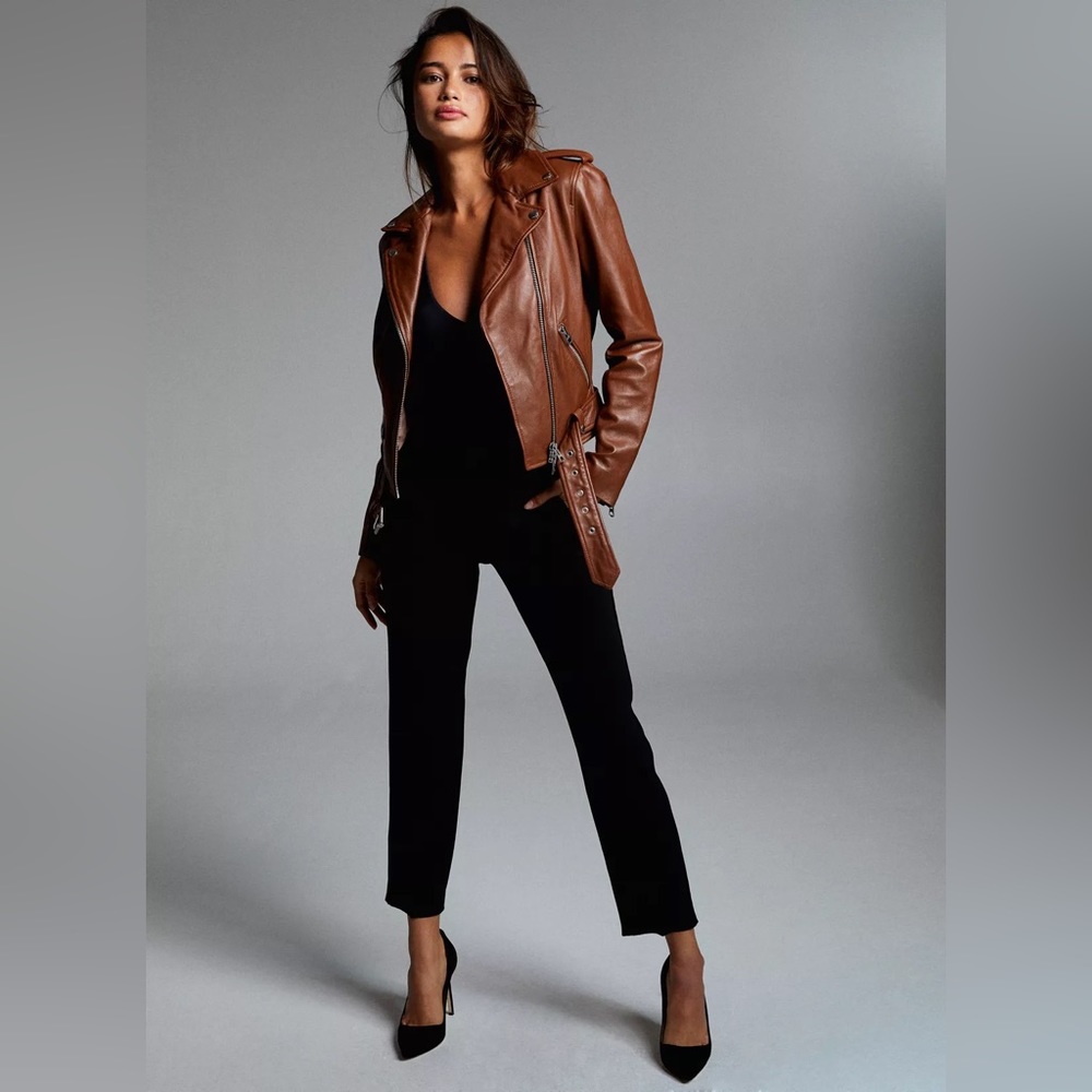 Aritzia Wilfred Free The iconic Lennon Brown new Moto Biker Leather Jacket Sz S - Picture 4 of 17